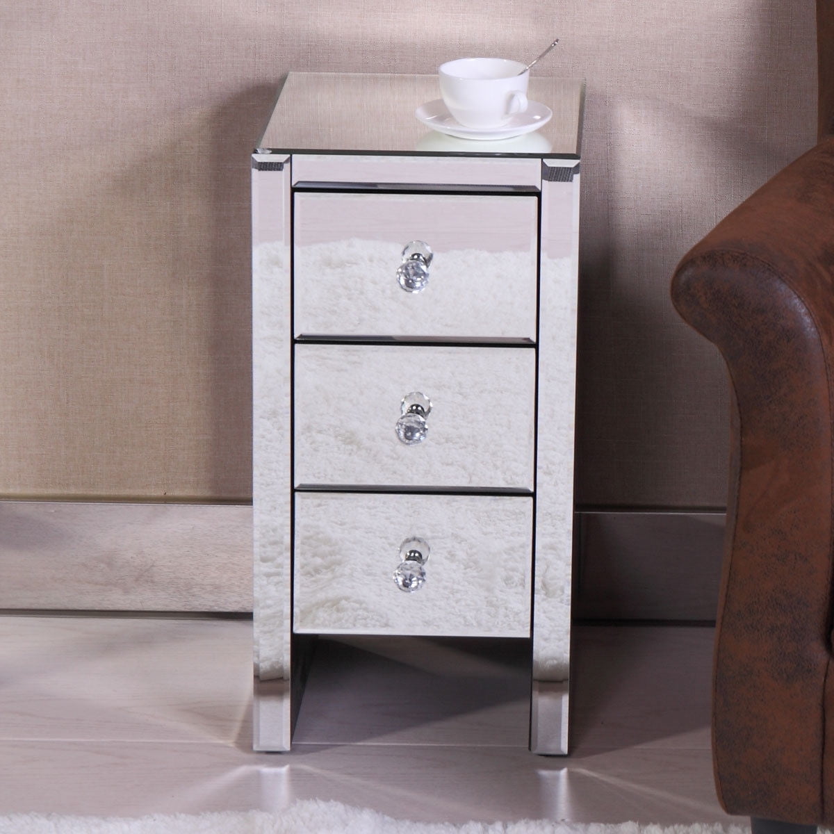 Lowestbest Nightstand w/ 3 Storage Drawer, Mirrored Nightstand Organizer w/ Storage Drawer, End Table Storage Cabinet for Bedroom, Living Room, Dining Room Furniture, Sliver Lowestbest Nightstand w/ 3 Storage Drawer, Mirrored Nightstand Organizer w/ Storage Drawer, End Table Storage Cabinet for Bedroom, Living Room, Dining Room Furniture, Sliver