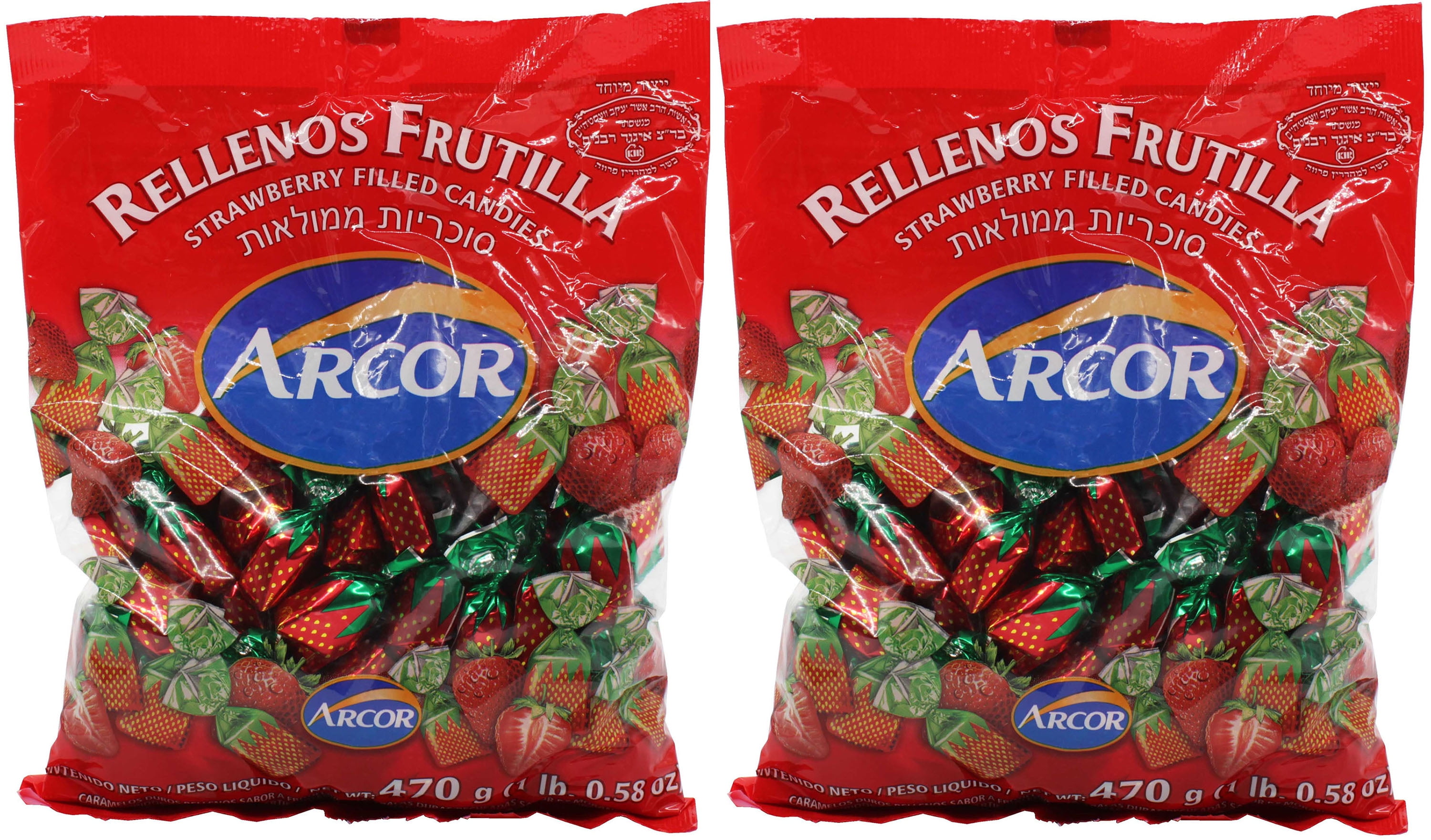 Arcor Juice Filled Strawberry Hard Kosher Candy 2 Packs,Each Contains