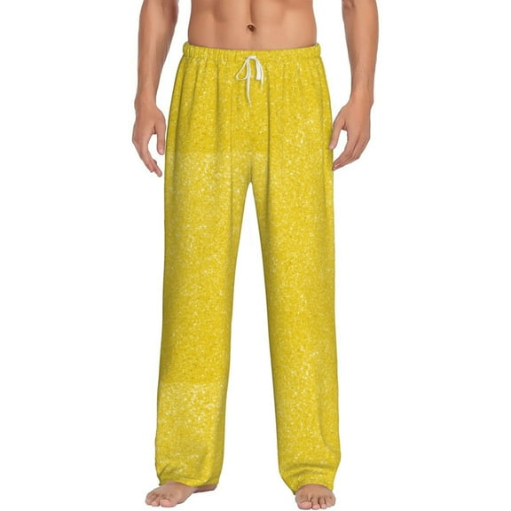 Daiia Yellow Glitter Men's Sleep Pant with Pockets and Drawstring,Pajama Pants-Medium