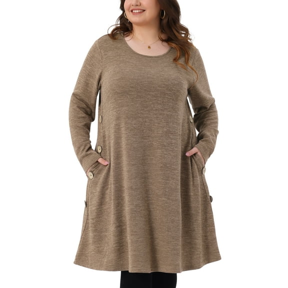 DARING DIVA Plus Size Long Sleeve Fall Fashion Tunic Dress 1X Brown