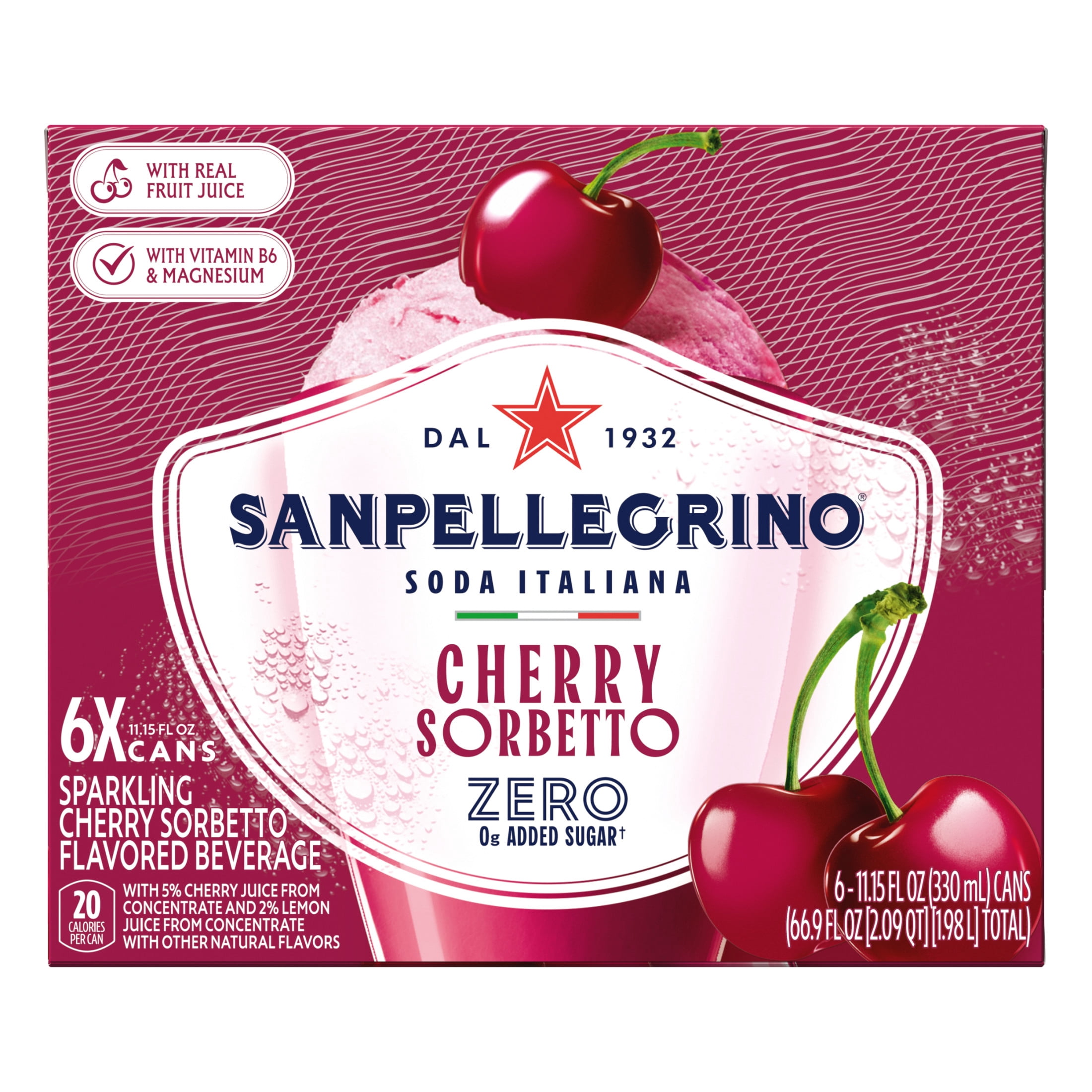 Sanpellegrino Soda Italiana Cherry Sorbetto, 0g Added Sugar, Italian Sparkling Soda 66.954 fl oz