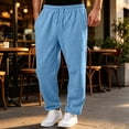 thumbnail image 6 of Men's Baggy Cargo Sweatpants Straight Wide Leg Open Bottom Drawstring Elastic Waist Cargo pants Workout Athletic Joggers Sweat Pants with pockets Sky Blue L, 6 of 7