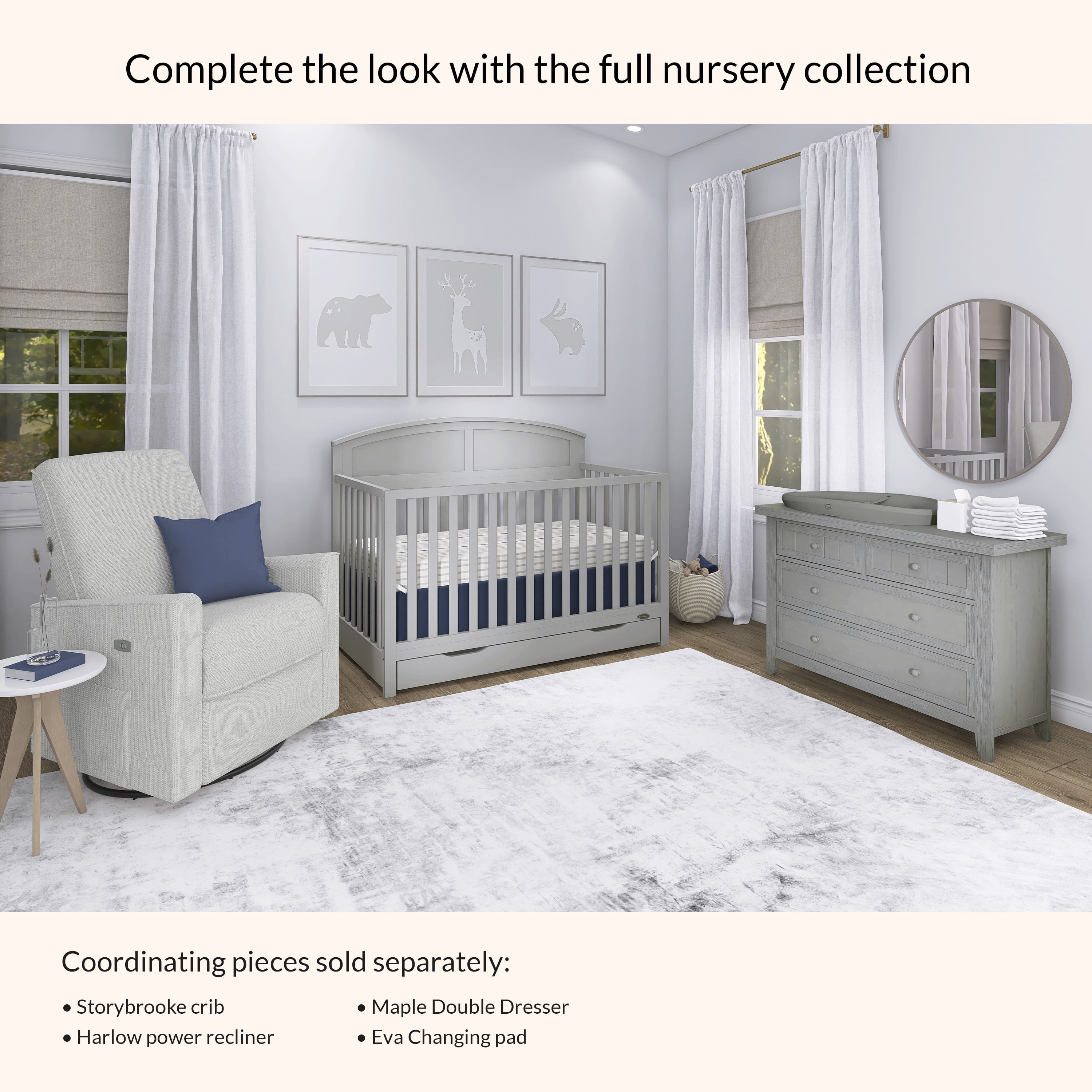 Dream On Me Storybrooke 5 in 1 Convertible Crib with Under Drawer, Pebble Gray
