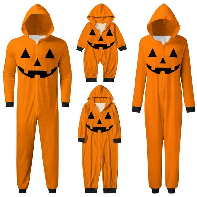 Fgnfyis Combinaison à Capuche Imprimée Parent-Enfant Halloween pour Femmes Orange_001 L