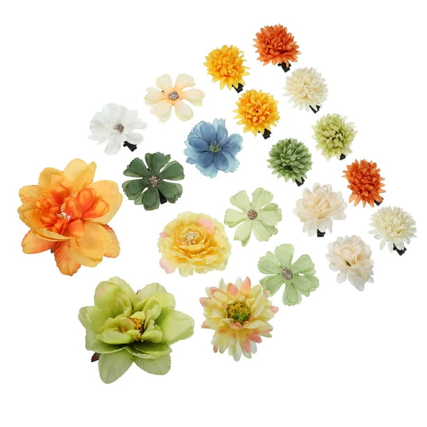 20 piezas de clips para el cabello con flores falsas, accesorios para el cabello de flores para mujeres y niñas, amarillo y verde