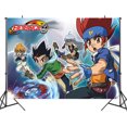 thumbnail image 3 of Globos de feliz cumpleaños para 10 personas, juego de fiesta temática de Beyblade Burst, decoraciones para niños, pancarta colgante, fondo personalizable, 3 of 5