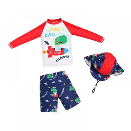 

Sunwukong Toddler Boys Two Pieces Swimsuit Set Swimwear Bathing Suit Rash Guards with Hat UPF 50+