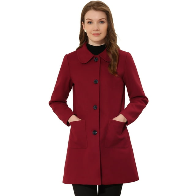 INSPIRE CHIC Manteau Trench d'Hiver pour Femme à Col Rabattu, Simple Boutonnage, Rouge Foncé, S