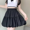 thumbnail image 3 of Felirenzacia Women Bubble Mini Skirt Ruched High Waist A Line Short Skirt Ruffle Hem Slim Fit Skater Skirts, 3 of 5