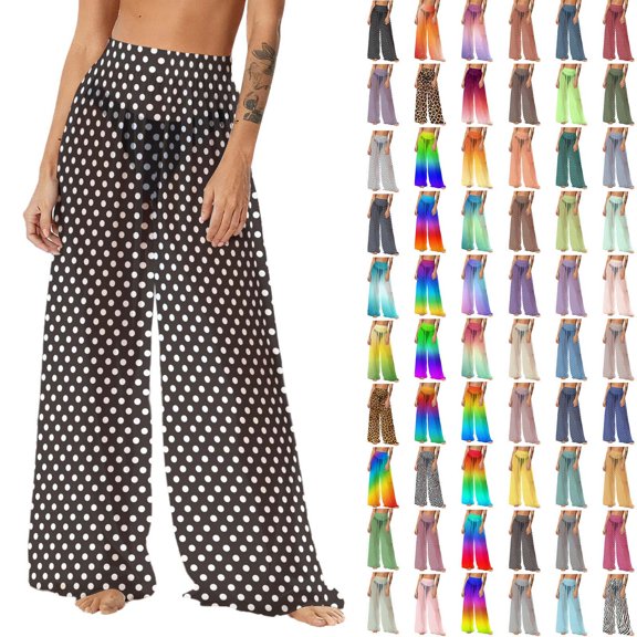 Pincandy Women See Through Sheer Mesh Pants Beach Swimsuit Bikini Bottom Cover up Party Club Elastic High Waist Wide Leg Pants