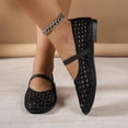 thumbnail image 6 of Gpaecead Women's Vintage Woven Mary Jane Flat Shoes Square Toe Breathable Mesh Slip On Adjustable Buckle Shoes For Summer, Black, 6 of 8