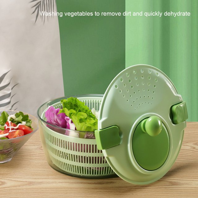 Escurridor de frutas y verduras de 4L, escurridor de frutas y verduras de gran capacidad, cierre seguro de tapa, mango giratorio, suministros de cocina