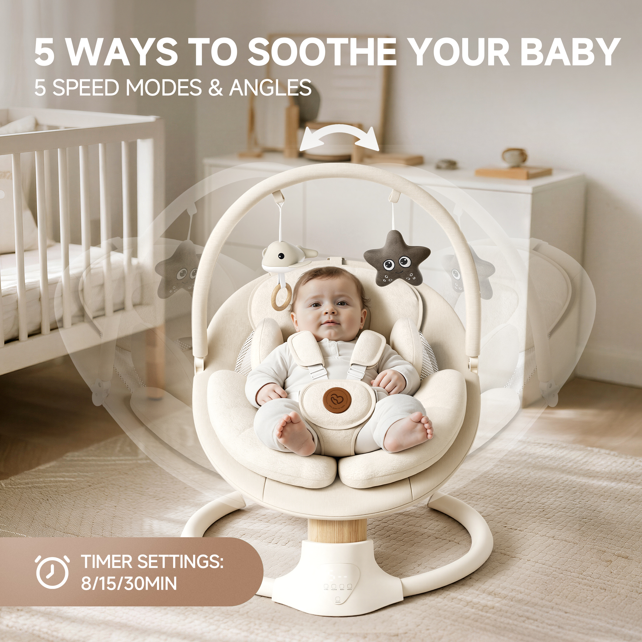 Babyomi Portable Electric Baby Swing with Music, Remote Control photo 8
