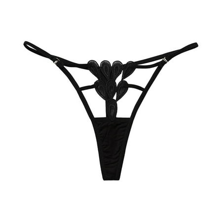 

YDKZYMD High Waisted Thong Sexy Soft Women s Hollow Sheer Thongs Low Rise Lingerie Hipster for Women Black S