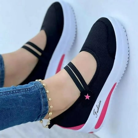 

uikmnh Women Shoes Womens Slip On Walking Shoes Non Slip Running Shoes Breathable Lightweight Sneakers Black 6.5