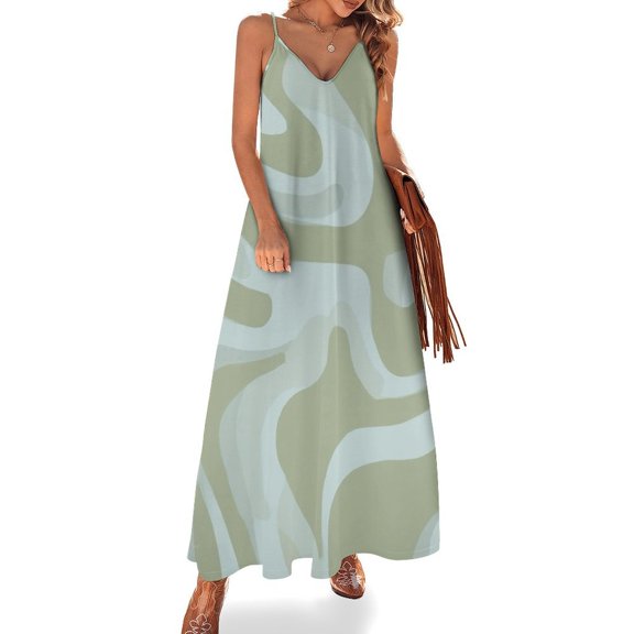 Abstract Green Blue Swirls Pattern Sleeveless Dress Loose Women's Dress Dresses Luxury Evening Dresses