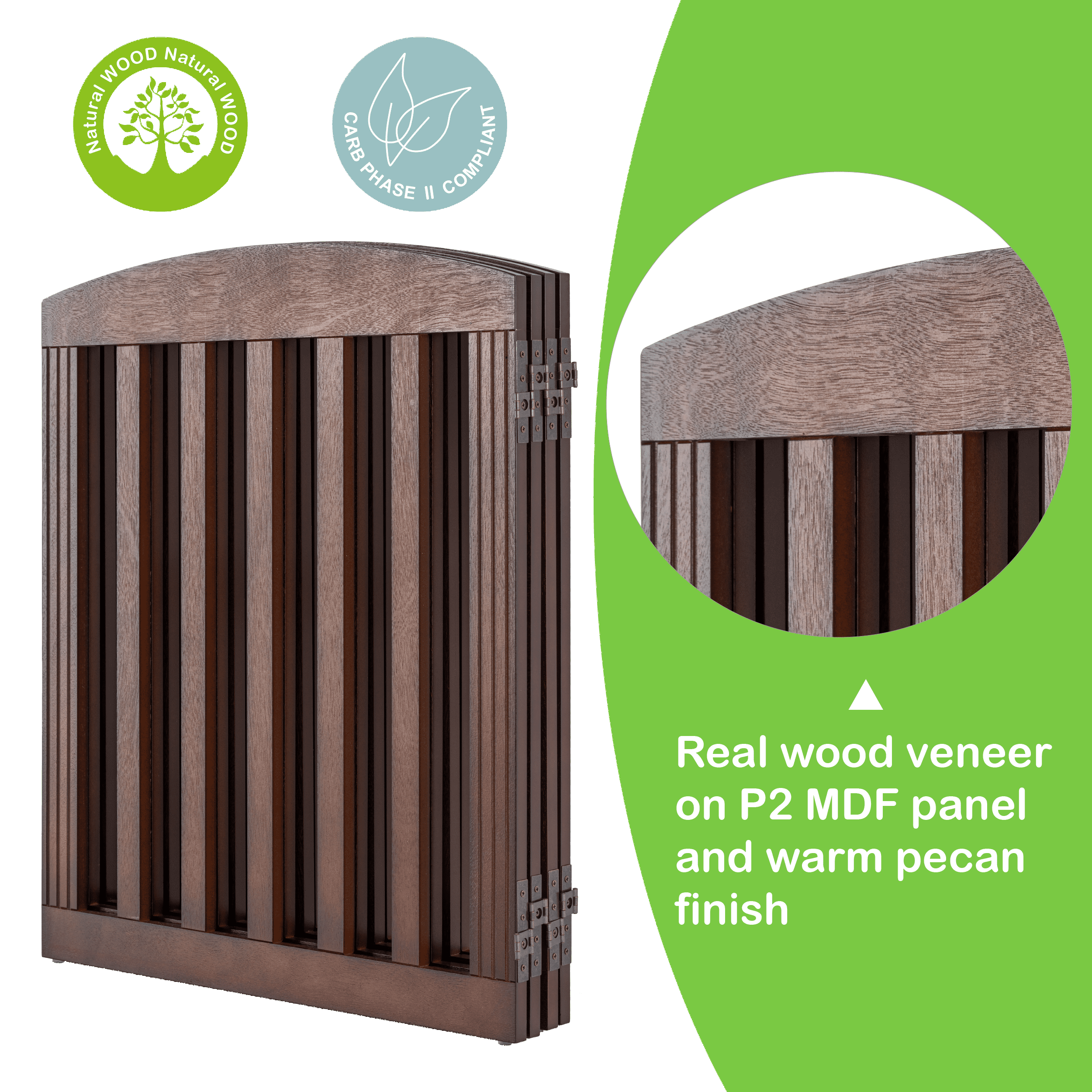 STAROUS 96" Extra Wide 28" Tall Foldable Dog Gates, Wooden Freestanding Pet Gate Indoor, Step Over Puppy Fence, 4 Panels, Brown
