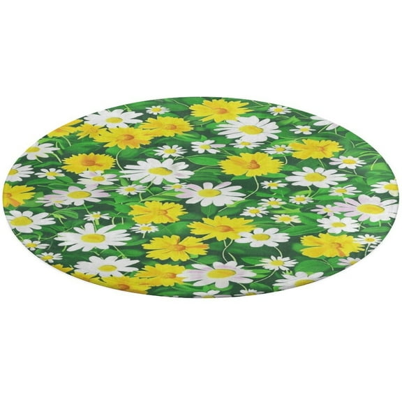 Floral Colorful Flower Floral Medallion Round Rug - Small Round Area Rug, Soft Non-Slip Machine Washable Bedroom Mat Indoor Accent Entry Carpet for Office Desk Dorm Hallway