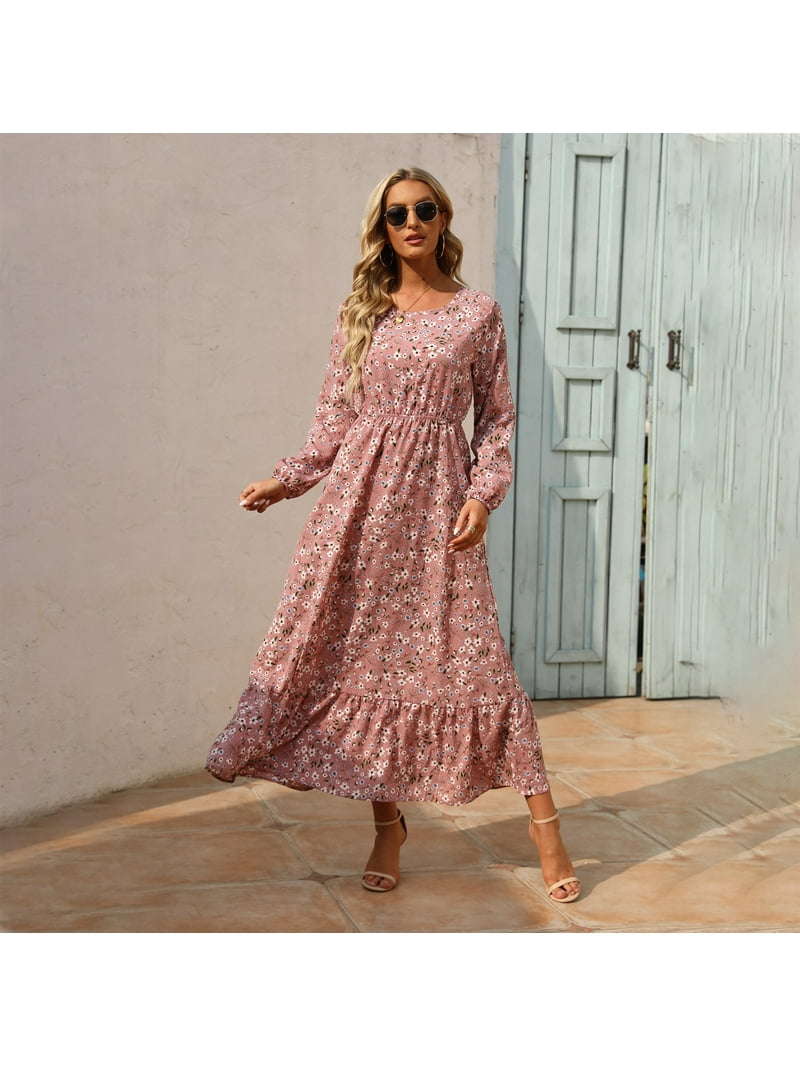 Maxi Dress Summer Dresses for Women Beach Boho Sleeveless Vintage Floral Flowy Pocket Tshirt Tank ,Pink XL - Walmart.com