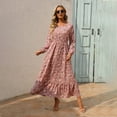 thumbnail image 2 of OVINYER Dress Women Casual Long Sleeve Floral Printed Ruffle Flowy Temperament Long Dress Lightweight Soft Breathable, 2 of 5