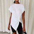 thumbnail image 5 of TYGHBN Women Summer Solid Color Top Knotted Asymmetrical Round Neck Knotted Short Sleeve T Shirt Short Sleeve T Shirt Ladies Long Sleeve T Shirts Long Sleeve T Shirt Tee Shirks for Women Burnout Tee, 5 of 8