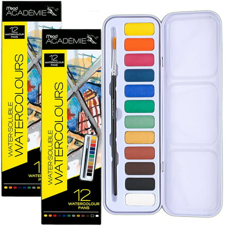 Mead (2 Pack) Watercolor Painting Set, 12 Colors and Paint Brush In Travel