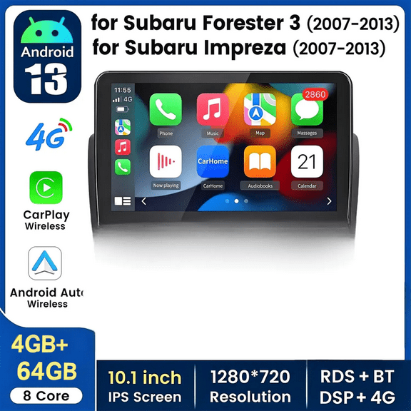 Zcargel Android 13 10.1" Car Stereo Double Din Headunit 4 64GB, GPS Navigation WiFi Multimedia Player, Wireless CarPlay Android Auto, Radios for Cars, for Subaru Forester/ Impreza WRX 2008-2014