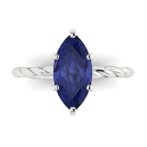 2 ct Marquise Cut Simulated Tanzanite Solitaire 18K White Gold Womens Engagement Ring