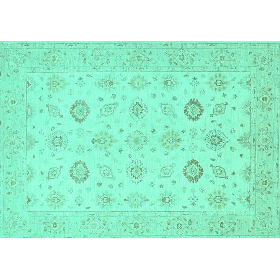 Ahgly Company Machine Washable Indoor Rectangle Persian Turquoise Blue Traditional Area Rugs, 7' x 10'
