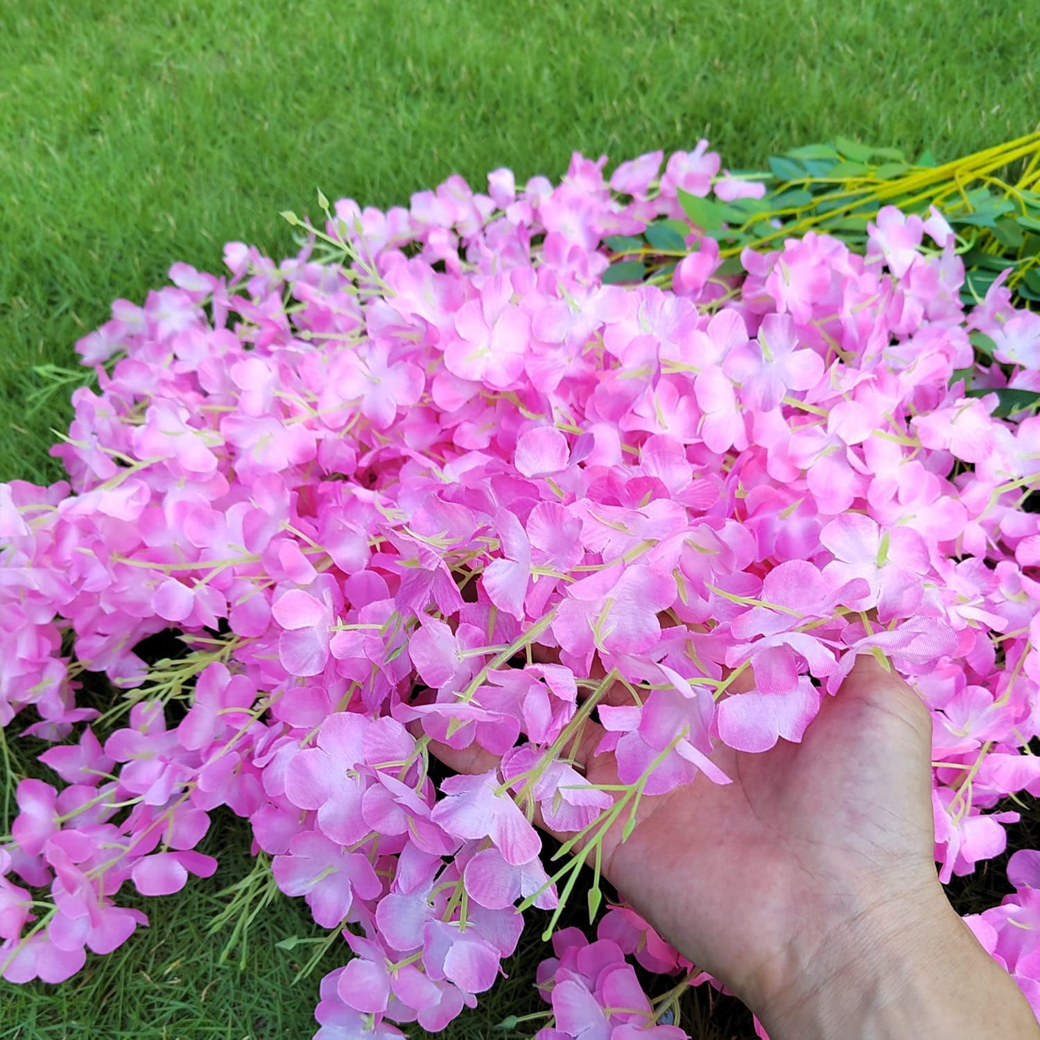 24 Pack Artificial Fake Wisteria Vine Ratta (3.75 Feet) Hanging Garland Silk Flowers String Home Party Wedding Decor(Purple)