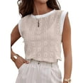 thumbnail image 3 of Women'S Eyelet Tank Tops Floral Casual Round Neck Sleeveless Fashion Beach Vacation Clothes Khaki L, 3 of 7