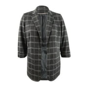 Calvin Klein Women's Petite Plaid Roll-Tab Blazer (4P, Charcoal Multi)