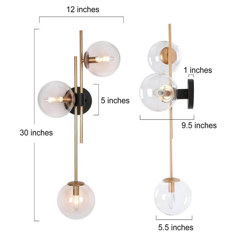 LNC Nako 12-in W 3-Light Matte Gold and Matte Black Modern Wall Sconce,30"Hx10"D