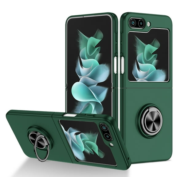 SaniMore for Samsung Galaxy Z Flip 5 6.7" 2023 Case with Magnetic Car Mount 360°Rotating Kickstand Anti-scratch Anti-shock Drop Resistant Slim Folding Military-grade Protective Cover, Darkgreen