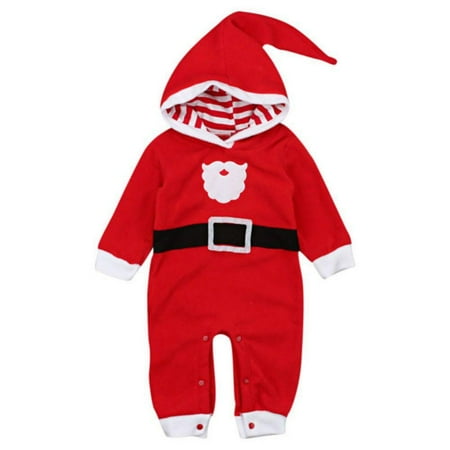 

Newborn Baby Boys Girls Cartoon Christmas Outfits Fleece Hooded Romper Santa Claus Custome Long Sleeve Jumpsuit Infant One-piece Bodysuit 0-24M