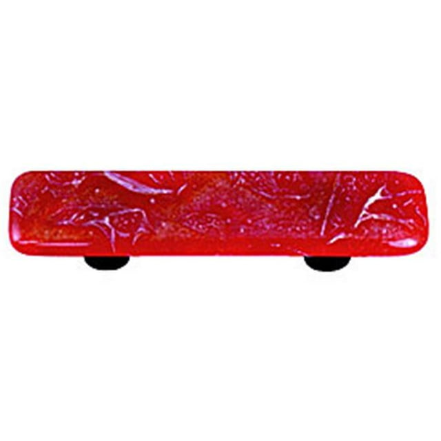 Hot Knobs HK4000-PB Metallic Fractures Brick Red Rectangle Glass Cabinet Pull - Black Post