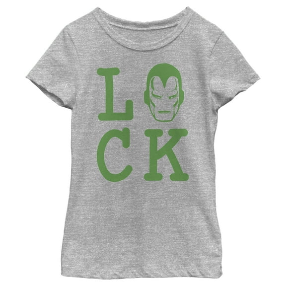 Girl's Marvel St. Patrick's Day Iron Man Luck  Graphic Tee Athletic Heather Small
