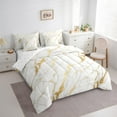 thumbnail image 3 of Manfei Aesthetic Marble 7 Pieces Bedding Comforter Set,Modern Luxury Style Full Bedding Set,Gold White Fitted Sheet Flat Sheet For Teens,Breathable Bedroom Decor, 3 of 8