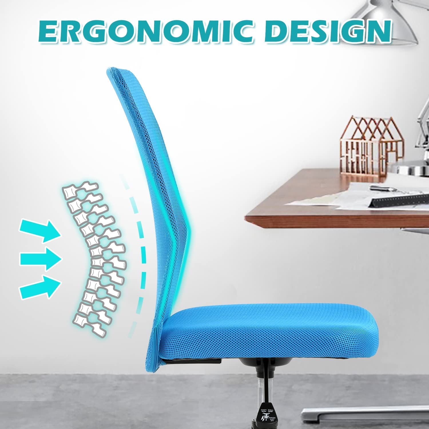 NiamVelo Executive Mesh Office Chair Armless Computer Chairs Adjustable Desk Chair with Lumbar Support for Adults, Blue