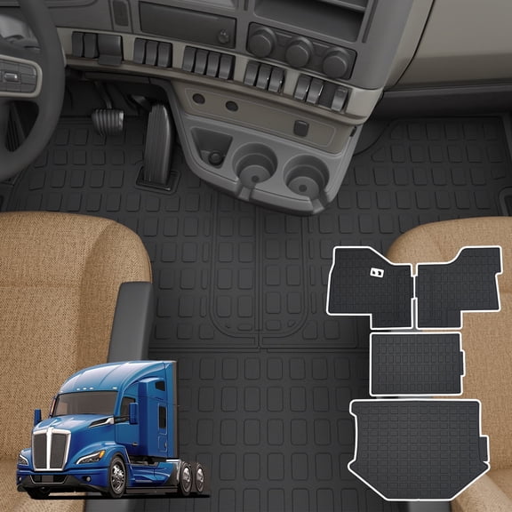 Rongtaod TPE All Weather Floor Mats, Fits Kenworth T680/T880/W900S & Peterbilt 579/567 Semi Truck 13-24, Not for Pass Side Battery Box, Non-Slip