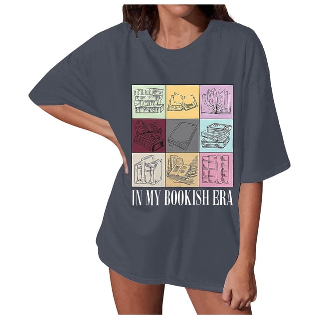 HUITKMM T-Shirt pour Femmes Chemises de Livre pour Femmes Surdimensionné dans Mon T-Shirt Bookish Décontracté à Manches Courtes T-Shirt de Lecture Hauts