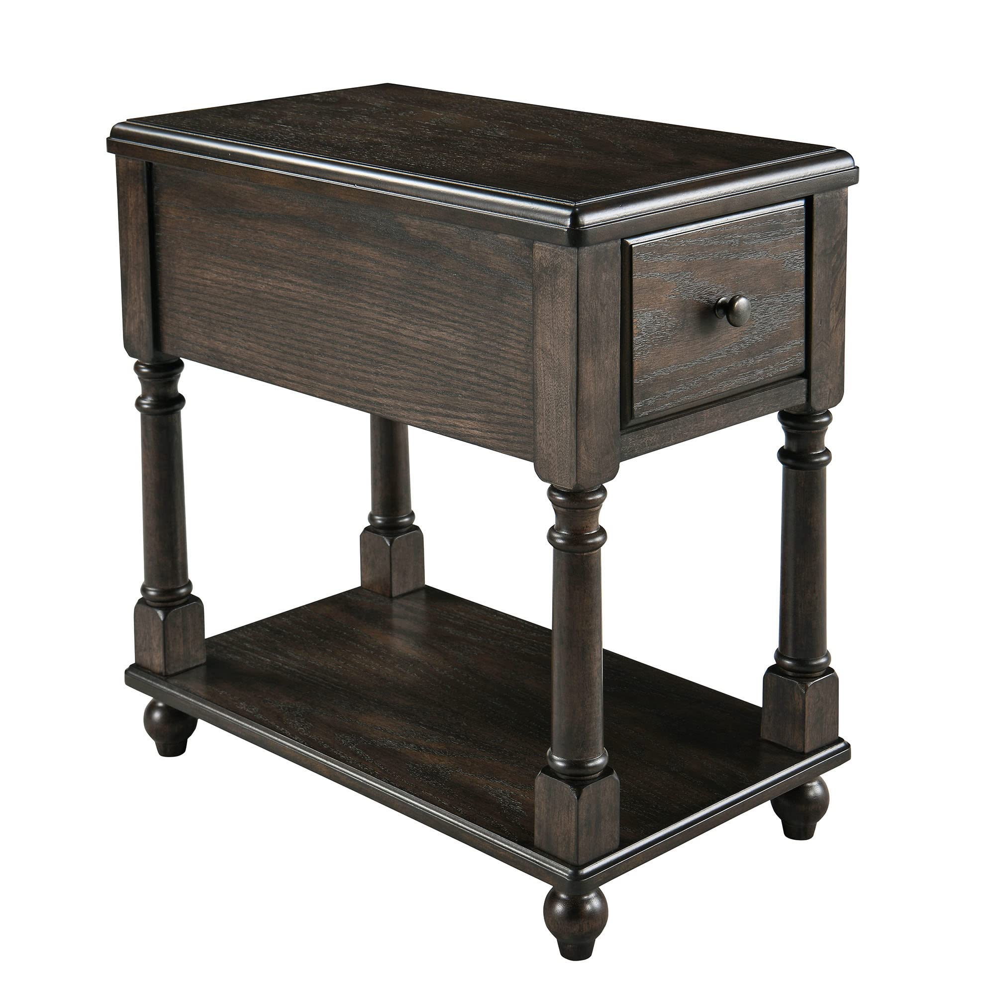 JESONVID Solid Wood Rectangular End Table with Storage, Antique Black