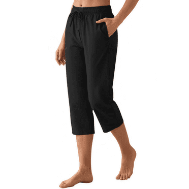 Rosvigor Womens Hiking Capri Pants High Waisted Drawstring Athletic Joggers Quick Dry Workout Lounge Travel Cropped