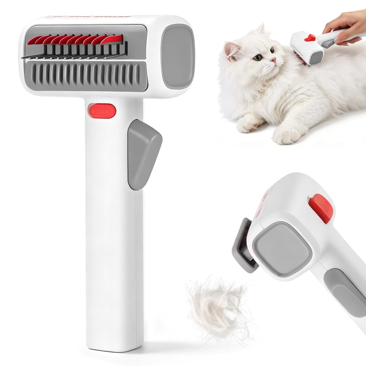 2-in-1 Pet Self-Detangling Grooming Comb - Professional Deshedding Tool for Dogs & Cats - Gentle Undercoat Rake & Brush for All Fur Types - Effectively Removes Mats, Tangles & Loose Fur (1 Pack)