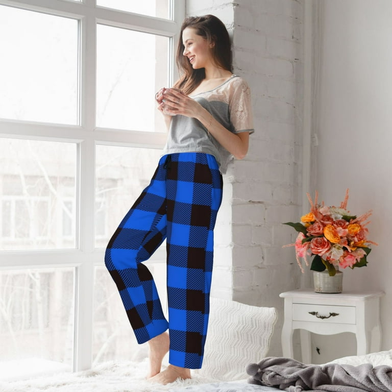Junzan Buffalo Plaid Blue Black Women'S Pajama Pants Junzan Buffalo Plaid Blue Black Women'S Pajama Pants