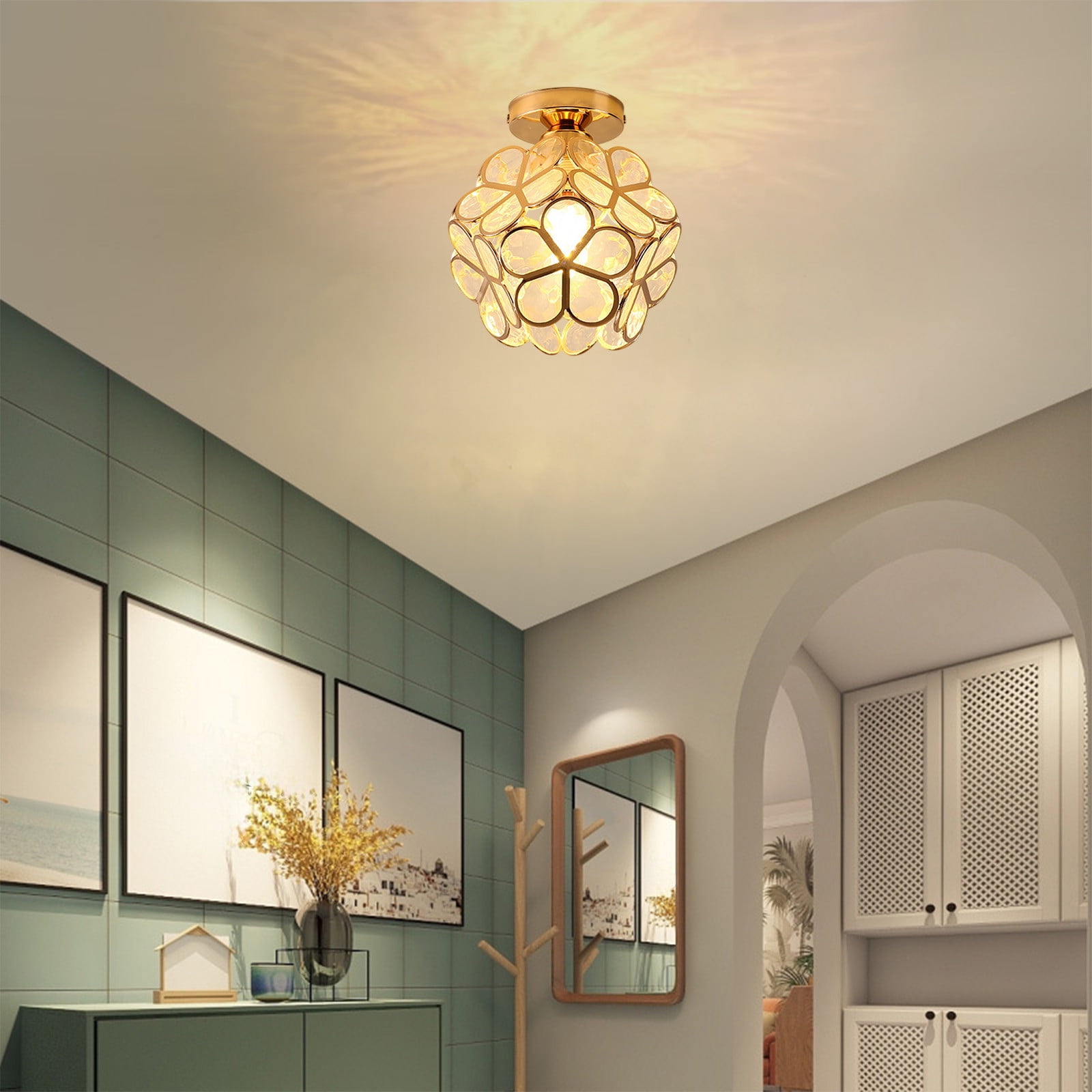 Fufafayo Corridor Ceiling Light, Japanese Scandinavian Modern Aisle Balcony Foyer Entryway Light, Floral Petal Design PVC Fixture for Hallway Bedroom Living Room