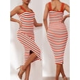 thumbnail image 2 of Raccmtaty Women's Midi Knit Cami Dress Sleeveless Open Back Wide Shoulder Strap Split Striped Dresses, 2 of 8