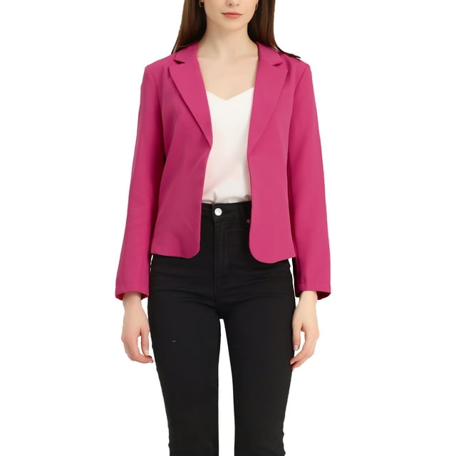 INSPIRE CHIC Blazer pour Femme à devant Ouvert Veste de Tailleur Courte d'Été pour le Travail L Rose Vif-Uni