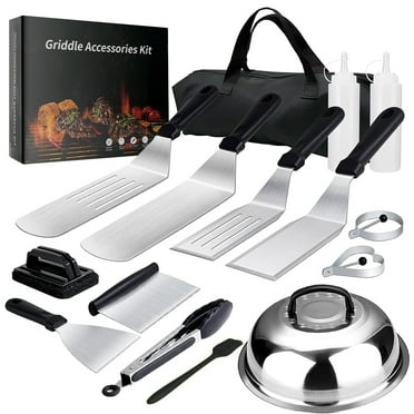 Griddle Accessories,15 Pcs Flat Top Grill Accessories kit for Blackstone and Camp,Stainless Steel BBQ Accessories with Spatula, Basting Cover,Tongs,Egg Mold & Carry Bag for Outdoor BBQ Teppanyaki