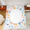 thumbnail image 4 of Manfei Kawaii Whale Fitted Sheet Queen, Watercolor Marine Coral Bedding, Blue, 3 Pieces, 1 Fitted Sheet and 2 Pillowcases, 4 of 6